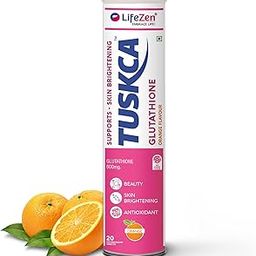 TUSKCA Japanese Glutathione Tablets for Skin Brightening with Vitamin C - Vegan Supplements for Clear, Youthful Skin - Clinically Proven Opitac Glutathione, Best for Pigmentation & Uneven Skin Tone, 20 Effervescent Tablet (Pack of 1) Orange Flavour-image-74