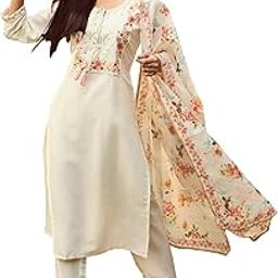 Women's Embroidered Silk Blend Calf Length Straight Kurta Pant With Dupatta Set (Kh9Wh7818)-image-28