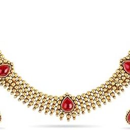 rubans 22K Gold-Plated Handcrafted Artificial Temple Jewelry Set with Stones And Matching Earrings For Women and Girls – Perfect for Weddings and Special Occasions-picture-3