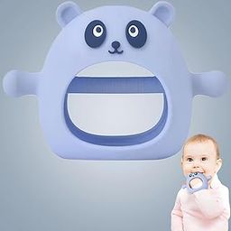 Rukan Silicone Baby Teething Mitten - Textured Surface Teether for 6-12 Months, Easy-Grip Sensory Toy, Panda Design (Blue)-25