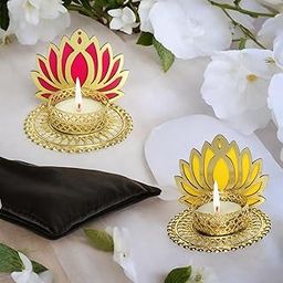 Arooman™ Handmade Lotus Shape Tealight Candle Holder for Home Decoration, Diwali Décor, Festive Tabletop Centerpiece and Celebrations (Colour: Yellow & Rani Pink, Pack of 2)-image-76