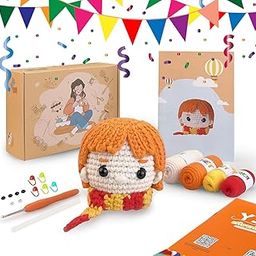 Crochet kit for Beginners,Kawaii Magic Boy Crochet kit,Learn to Knitting Kits for Adults Beginner, Amigurumi Crochet Kits Step-by-Step VideoTutorials for Instructions,Yarn,Hooks,Accessories,Gift-8