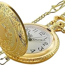 Pocket Watch, Pocket Watch Vintage, Clock Keychain for Man Gold Shield Men's Quartz with Chain - Arabic Numeral Digital Scale-image-55