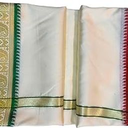 Men's Traditional Panchakacham Polyester Dhoti Set with Silk Border | Mundu/Veshti/Lungies Dhoti For Men for Pooja Temple & Special Occasions-image-55