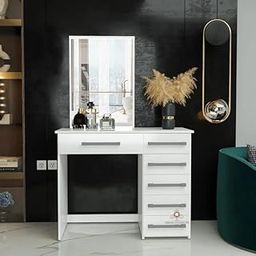 ABBAJI INTERIORS Engineered Wood Dressing Table/Mirror with Drawer, Storage Shelves with Elegant Frame (White)- Length 36inch,Width 18inch,Height 54inch-picture-22