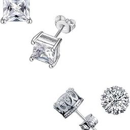 Jewellery Combo of 2 Pairs of Square & Round Silver Tone Cubic Zirconia Small Ear Stud Earrings For Men & Boys (EOIS12ESN32_AMR11)-image-4
