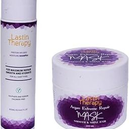 LASTIN THERAPY Keratin infused Moisture Shampoo 300ml & Argan Oil Hair Spa Mask 200ml for Dry and Fizzy Hair & Damage Repair 2 set-0