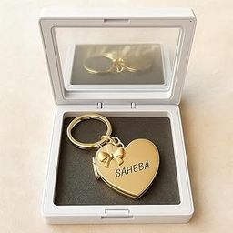 Heart - Shape Double Photo Frame Metallic Key Chain, Silver-27