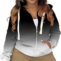 Women's Plus Size Casual Hoodies Sweatshirt Long Sleeve Full Zipper Track Top Athletic Jackets with Pocket-image-72