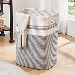 Mansa Traders Laundry Hamper - Tall Cotton Storage Basket With Handles, Decorative for Living Room, Collapsible Large for Toys, Pillows, Clothes - 14x12x18 in - Grey-picture-24