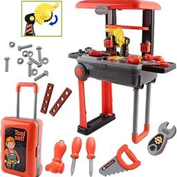 Toyshine Deluxe Tool Work Bench Convertible Suitcase Portable Role Play Toy Set With Accessories,46 Pieces,Multi-image-12