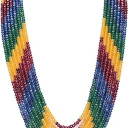 Seven Layer Multi-Colour Real Ruby Emerald Sapphire Onyx Stone Beads Necklace for Women and Girls RV2223-7-0