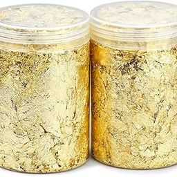 2 Bottles Gold Foil Flakes Gilding Gold Flakes Gold Leaf Flakes Imitation for Nails Painting Arts Crafts Resin Jewelry Making Decoration (15g/Bottle) (Pack of 2)-32