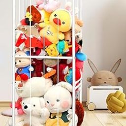 Indian Decor 72101 Metal Tube Stuffed Animal Storage, Plush Toy Storage Organizer Shlf, Extra Large Stuffed Animal Holder Wheels, Soft Toys, Storage for Nursery Playroom Kids Room, White-image-28