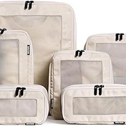 Compression Packing Cubes for Travel - Luggage Organizer Bags - Double Zipper Packing Cubes for Suitcases (6-Pack, Beige)-image-48