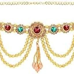 Adjustable Golden Polish Pearl layer Multicolour Stone Crystal Ottiyanam/Waistchain/Kamarband for Women And Girls Wear On Saree/lahnga And Ethnic Wear-image-72