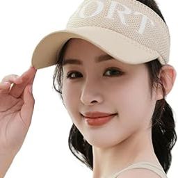 Beige Open Head Sun Visor Sport Ponytail Adjustable Summer Cap SunVisor, UV Protection Cap for Golf Tennis Cricket Cycling Running - Sun UV Protection-image-20