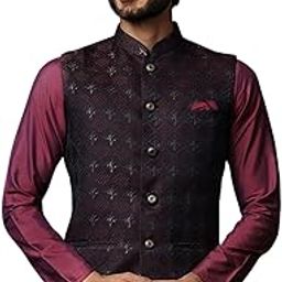 Men's Nehru Jacket Maroon Ethnic Festive Traditional Waistcoat Cotton, Regular Fit-picture-42