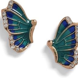 Latest Stylish Enamel Butterfly Shaped Studs Earrings In Cobalt Blue and Emerald Green With Crystal Stones Gold Plate Collection For Women and Girls-14