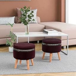 ShadowKart Puffy Stool for Living Room Set of 2 Pouffes for Sitting Ottoman Pouffes Ottoman Stool Dressing Table Footstool, 16x16x18 Inch, Coffee-image-64