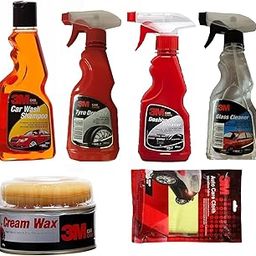 3M Car Care Combo Kit (Dashboard Dresser 250ml, Car wash Shampoo 250ml, Tyre Dresser 250ml, Glass Cleaner 250ml, Cream Wax 220g, Microfiber Yellow Cloth 40x40cm)-15