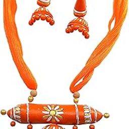 Multicolour Ethnic Handmade Handcrafted Temple Style Terracotta Jewellery set for Women-image-52