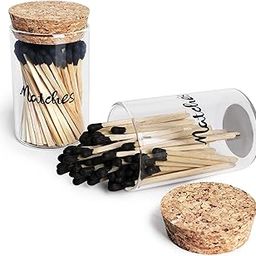Match Holder with Strikers and Cork Lid, Matches Not Included, Set of 2 Farmhouse Glass Cute Home Decor Match Jar,(3.1 inch x 1.8 inch)-1