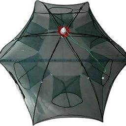 TOBSY Foldable Fishing Net Trap with Rope, 6 Sides 6 Holes, Collapsible Crab Trap, Shrimp/Minnow/Crayfish Catcher, Portable Nylon Mesh Cage, Automatic Folding, Green-image-56