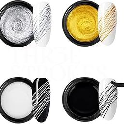 4 Colors Spider Gel for Nail Art,Painting Elastic Drawing Gel Soak off UV LED Gel Polish,Nail Art DIY Gel Paint Design Point To Line Drawing And Painting Decoration Draw Silk (BK,WH,GOLD,SILVER)-3