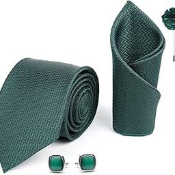 Mens Plaid Micro Self Silk Necktie Gift Set With Pocket Square Cufflinks & Brooch Pin Tie For Men Formal With Leatherite Box (SIDIRX Free Size) | (Leather Gift Box) (Pack of 4)-picture-17