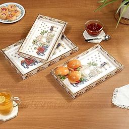 DULI Set of 3 MDF Wood Trays Enamel Coated| Rectangle Trays Set of 3 | Serving Trays | Wooden Tray | Kitchen&Dining Decorative | Resin Tray | 12x8 11x7 & 10x6 inches (SmSetof3Rct-CamelElephant)-image-35