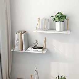 Modern Floating Wall Shelves with Gold Brackets, White Wooden Display Shelves, Set of 2-image-35