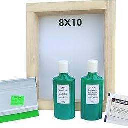 CMR Screen Printing Frame 8X10 inch, 2 Emulsion Bottle 100g, 1 Sensitizer Pouch, 4inch Squeegee Blade-26