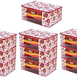 TURN BACK Clothes Organizer For Wardrobe - Storage Organizer For Saree | Shirts | Salwar Suit - Dress Organizer For Wardrobe - Saree Covers With Zip Pink Floral PACK OF 10-image-33