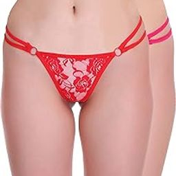 Women Pink and Red Self Design Cotton Blend Thong Panty Pack of 2-image-1