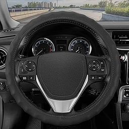 Edylinn Finger Leather Steering Wheel Cover for Car, Medium (14.5" - 15.5") – Ergonomic Comfort Grip for Men & Women, Car Steering Wheel Cover - Black Color, for Taigun-image-21