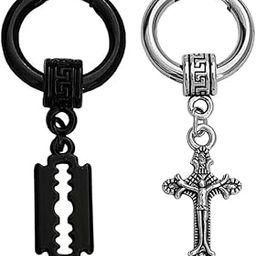 Korean Punk Style Men Combo Razor Blade/Cross Dangle Hugie Punk Piercing Jewelry Stainless Steel Drops & Danglers-image-17