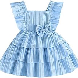 Elegant Blue Frock for Girls Age 1-5 Years Dress with Bow Design Comfortable Cotton Blend Birthday Wedding Outfit Toddlers Kids-picture-30