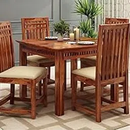 FURNIRE CARP Sheesham Wood 4 Seater Dining Table Set for Home Hall || Solid Wood Dining Table with 4 Cushion Chairs for Hotels || Dining Room Sets - Dark Honey Finish-image-17