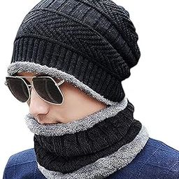 Nubilous Woolen Hat Cap,Woolen Neck Warmer Scarf Men & Women Winter Woolen Cap Hat Woolen Neck Warmer Scarf Set for Men & Women Velvet Neck Scarf Free Size (Multi-Color)-image-42