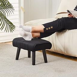 Small Footstool Velvet Ottoman Foot Rest with Padded Seat Curved Foot Stool Set of 1 with Wooden Legs Portable Seating Stool for Living Room Bedroom Entryway Black-image-31