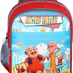 Motu Patlu Kids School Backpack, Red and Grey, Cartoon Character Design with Multiple Compartments-image-47