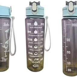 Large Water Bottle with Time Markers, 1 Litre, Mint Blue Lid, Clear Plastic-image-66