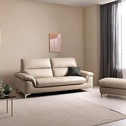 Fabrique Mina 3 Seater Sofa Set With Puffy Diligent Leatherette Off White | Sturdy and Lightweight Design with Stainless Steel Legs | Perfect Furniture for Home Office, Living Room, & Modern Interiors-image-71
