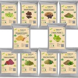 Brightland Amla, Reetha, Shikakai, Bhringraj, Brahmi, Hibiscus, Fenugreek, Aloe Vera, Heena & Neem Powder For All Hair Type, Hair & Skin (40Gm Each) 400Gm,1 Count-image-9