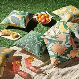 Sleepyhead Spring - Digital Printed Dual Sided Floral Cushion Covers/Throw Pillow (16X16, Set Of 5, Green & Yellow)(Canvas), 180 TC, 40.64 cm-16