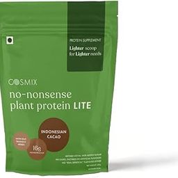 Cosmix No-Nonsense Protein Lite | 16g Protein/Serve | Everyday Gut-Friendly Plant Based Protein for Adults | Indonesian Cacao – 450g-16