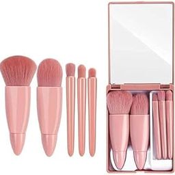 Lagecy Travel Size Mini Makeup Brushes Set with Mirror, Complete Function Cosmetic 5 Pcs Brushes Kit Case Apply to Face Foundation, Powder, Concealers, Eyebrow, Eyeshadow Blush and Lip Gloss-image-88