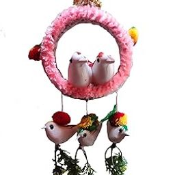 Decorative Bird Wind Chime with Pink Ring and White Birds | 32 cm Hanging Home Decor for Balcony Garden and Indoor Spaces | Calming Sounds for Relaxing Atmosphere and Home Decoration-0
