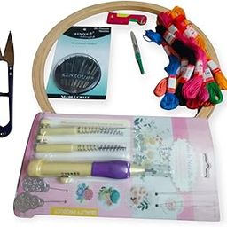 Embroidery Kit with 30 Assorted Needles, Scissors, Thread Organiser, Colourful Threads, Bamboo Hoop-27